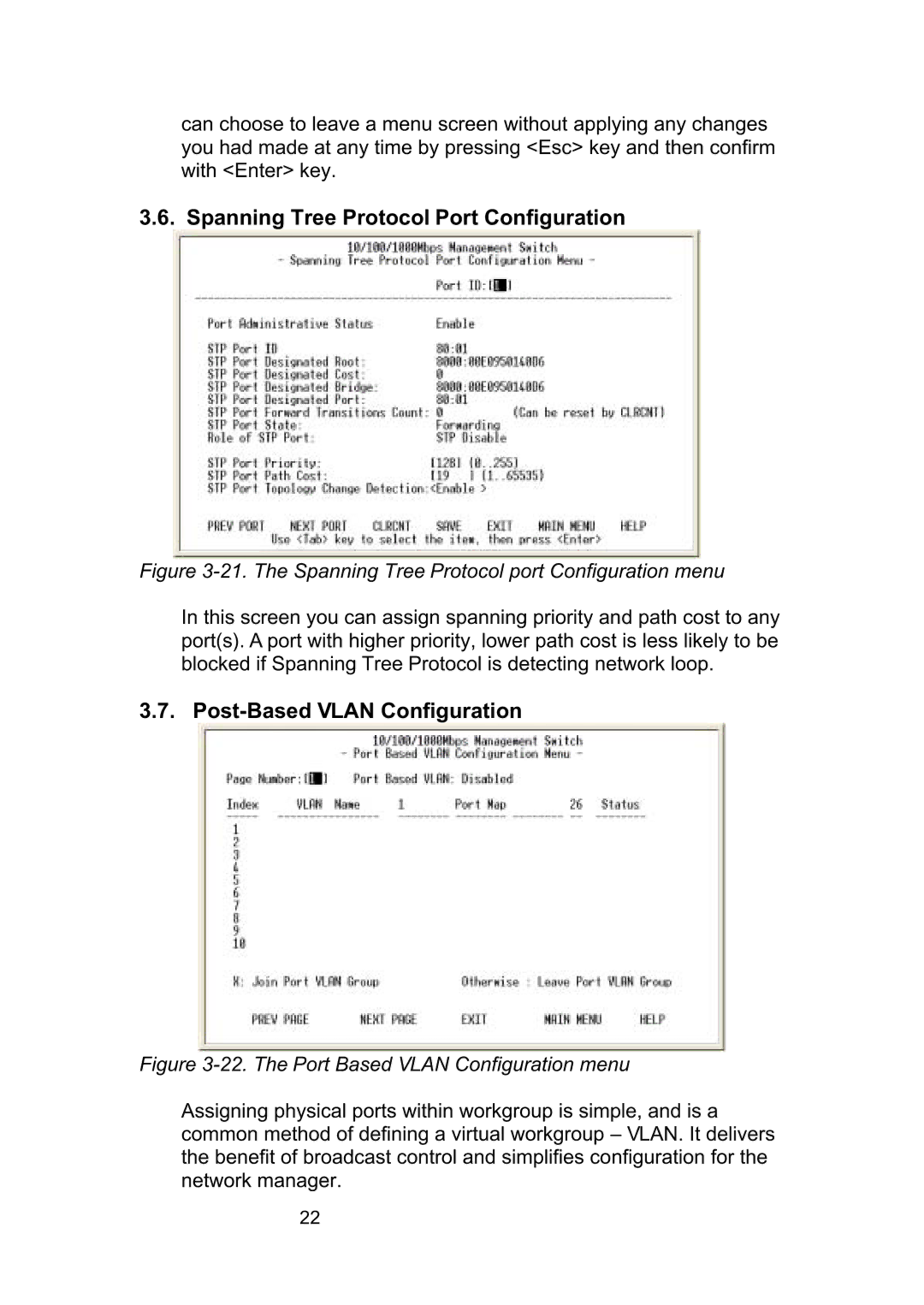 LevelOne GSW-2490TXM manual Spanning Tree Protocol Port Configuration, Post-Based Vlan Configuration 