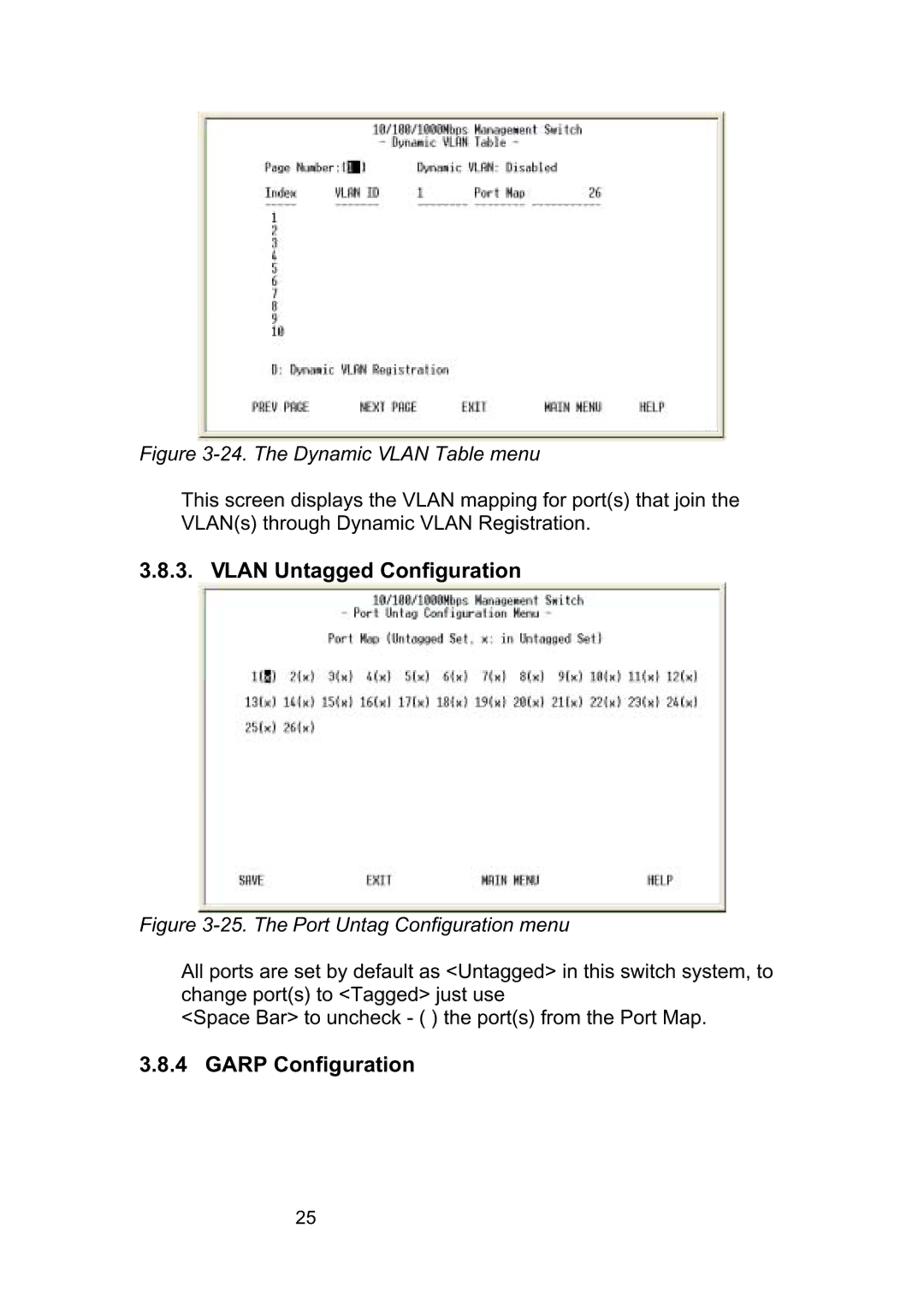 LevelOne GSW-2490TXM manual Vlan Untagged Configuration, Garp Configuration 