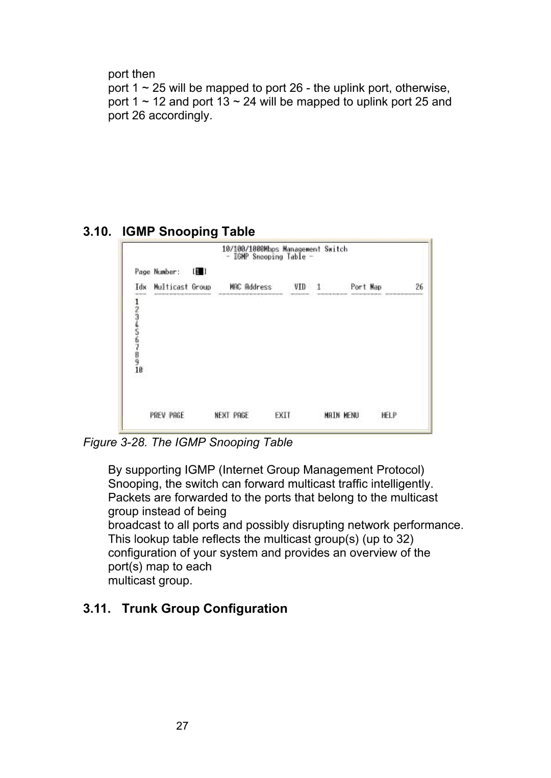 LevelOne GSW-2490TXM manual Igmp Snooping Table, Trunk Group Configuration 