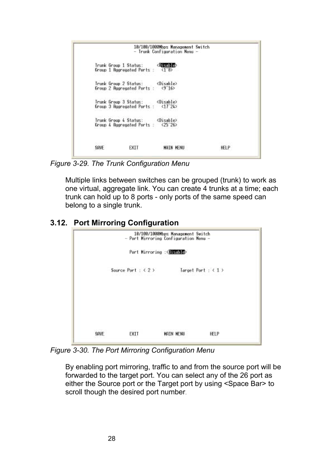 LevelOne GSW-2490TXM manual Port Mirroring Configuration, The Trunk Configuration Menu 