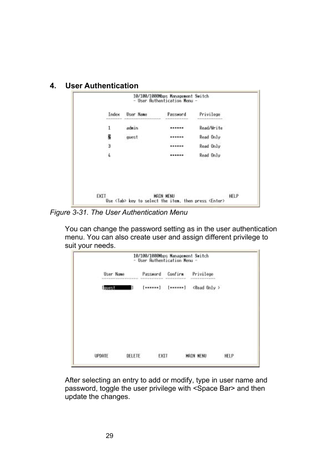 LevelOne GSW-2490TXM manual The User Authentication Menu 