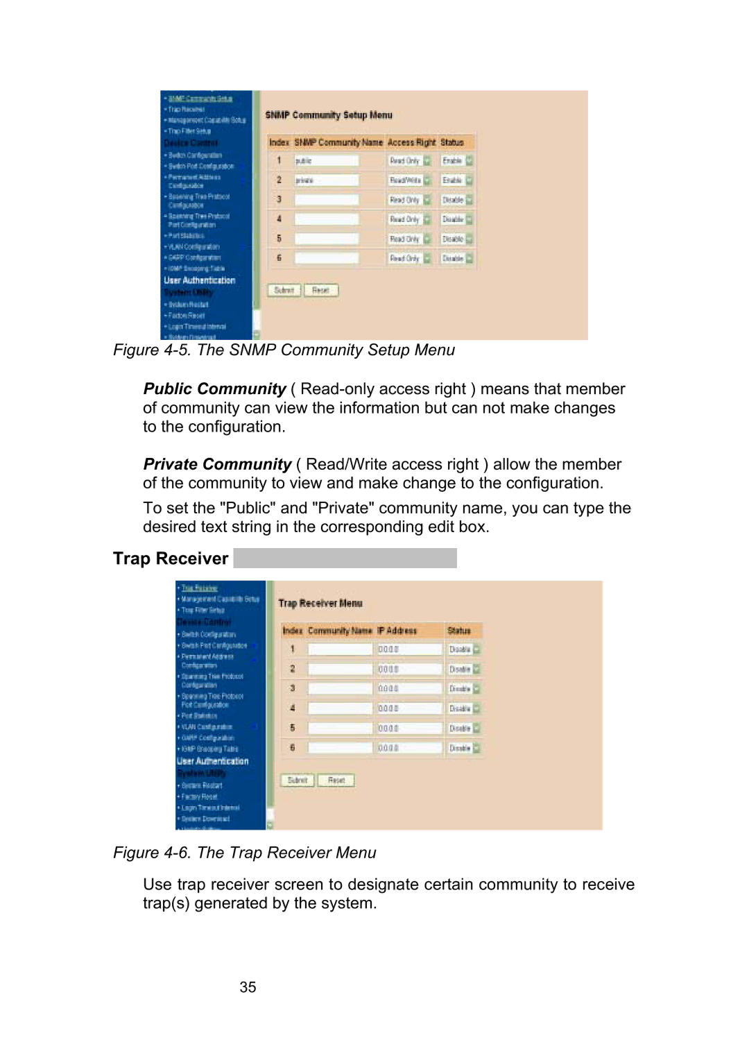 LevelOne GSW-2490TXM manual Snmp Community Setup Menu 