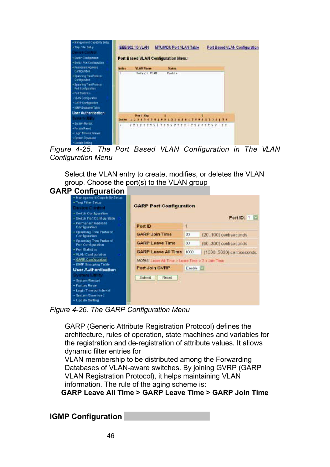 LevelOne GSW-2490TXM manual Garp Configuration, Igmp Configuration 