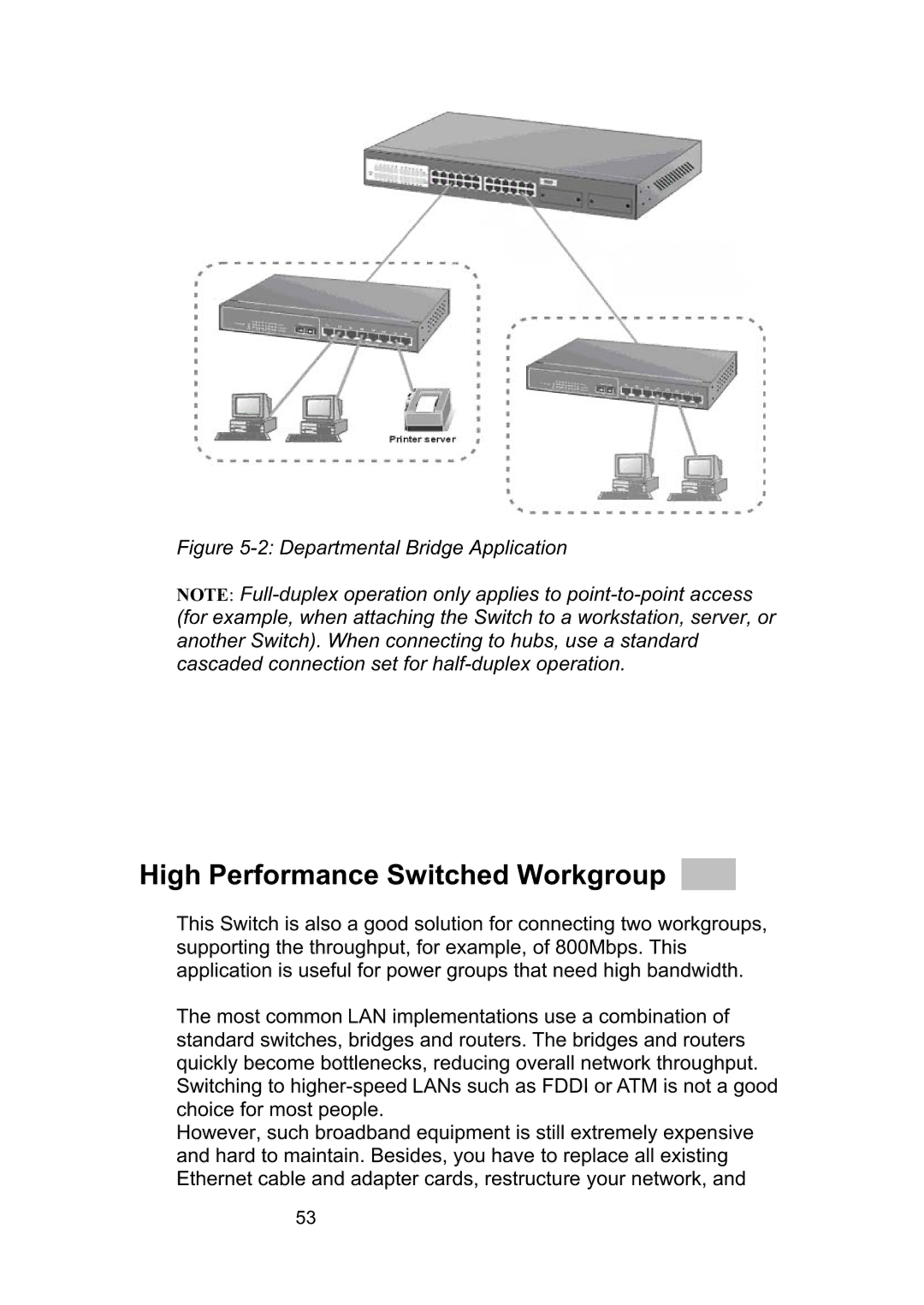 LevelOne GSW-2490TXM manual High Performance Switched Workgroup, Departmental Bridge Application 