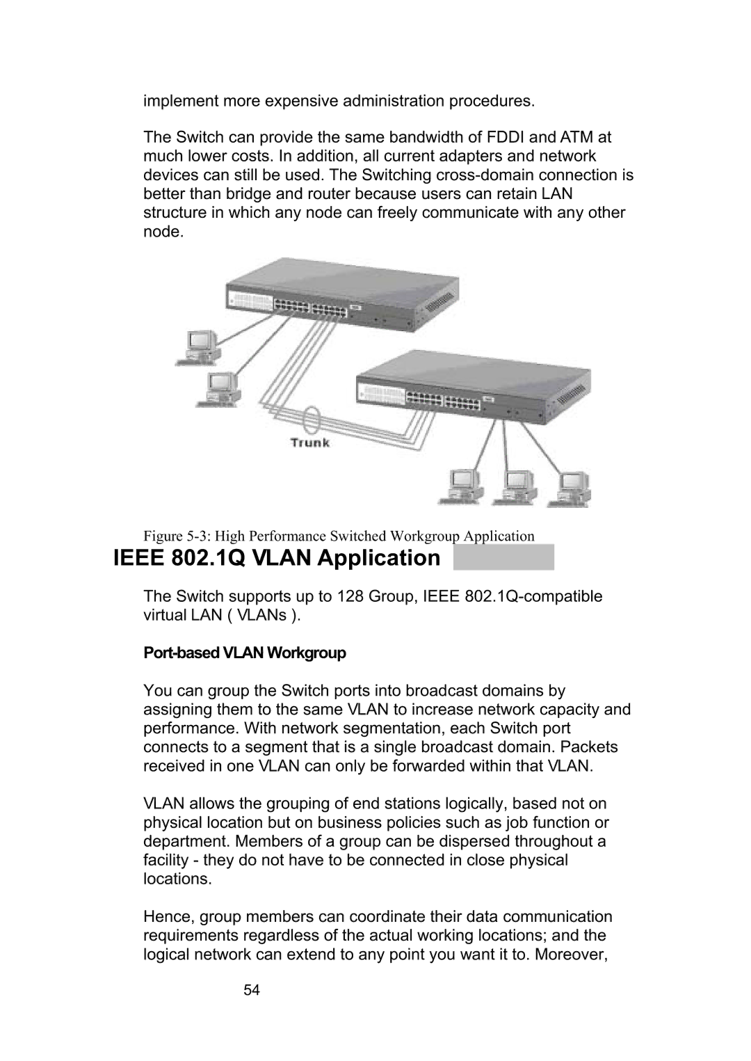 LevelOne GSW-2490TXM manual Ieee 802.1Q Vlan Application, Port-based Vlan Workgroup 