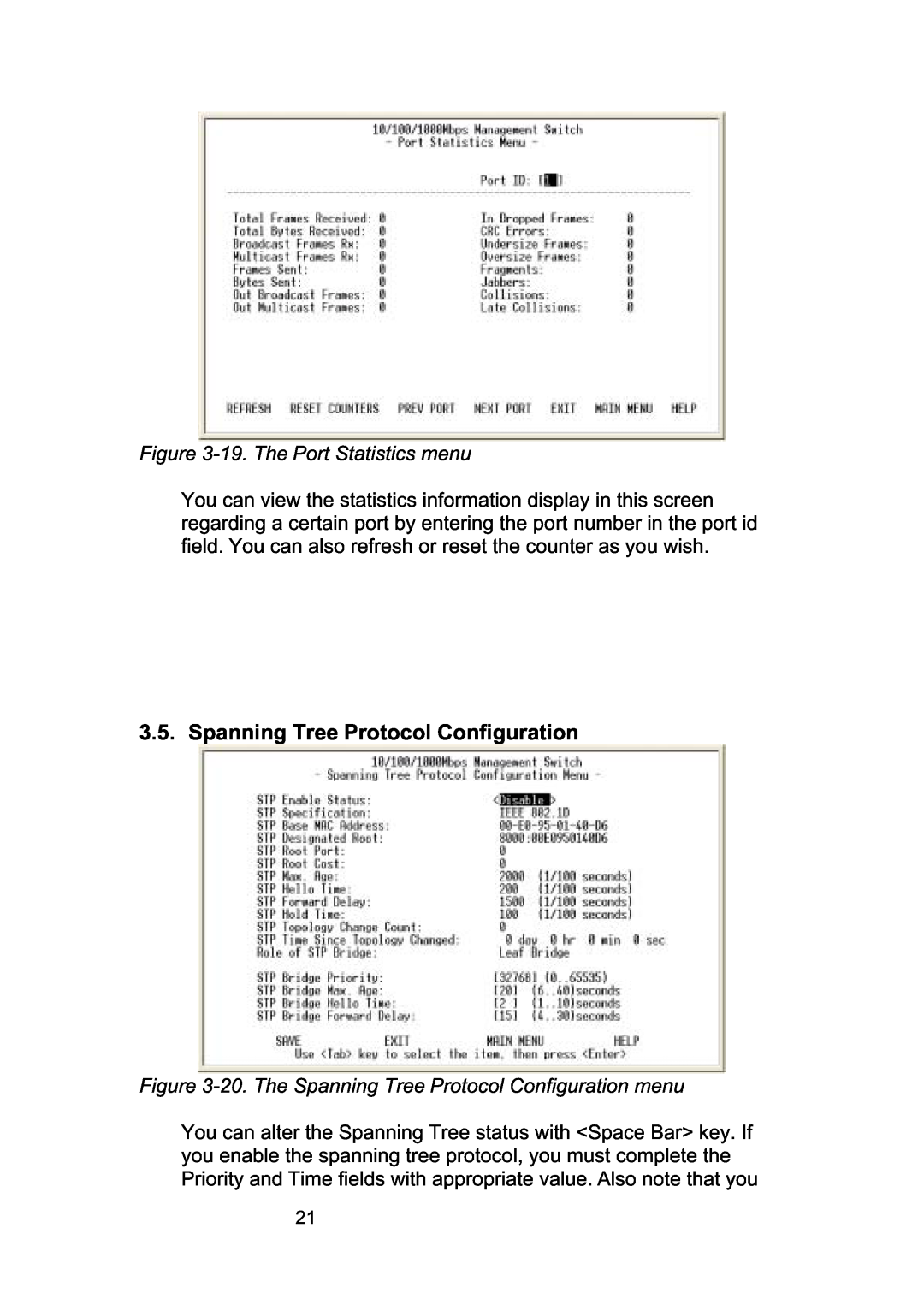 LevelOne GSW-2490TXM manual Spanning Tree Protocol Configuration, 19. The Port Statistics menu 