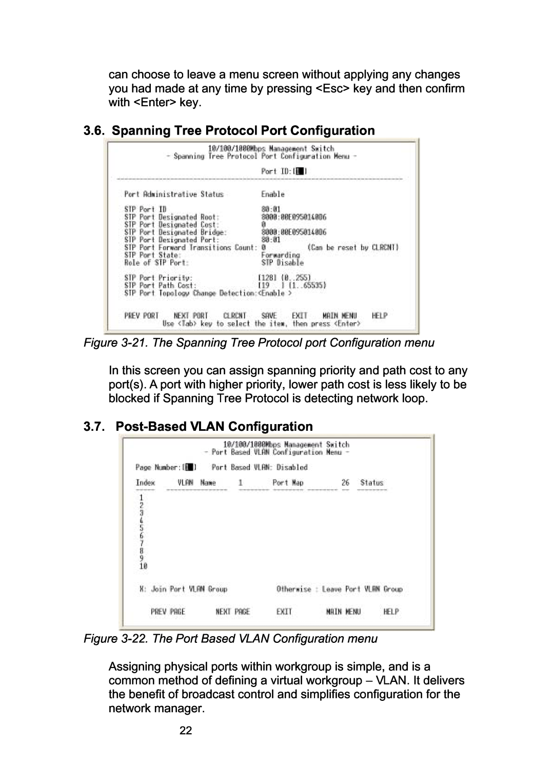 LevelOne GSW-2490TXM manual Spanning Tree Protocol Port Configuration, Post-Based VLAN Configuration 