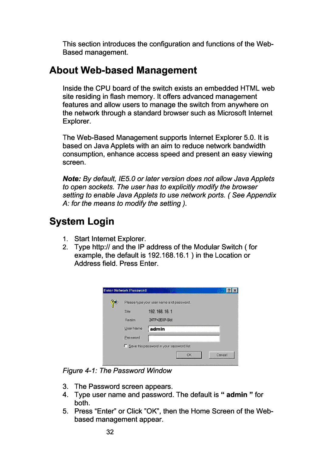 LevelOne GSW-2490TXM manual About Web-based Management, System Login, 1 The Password Window 