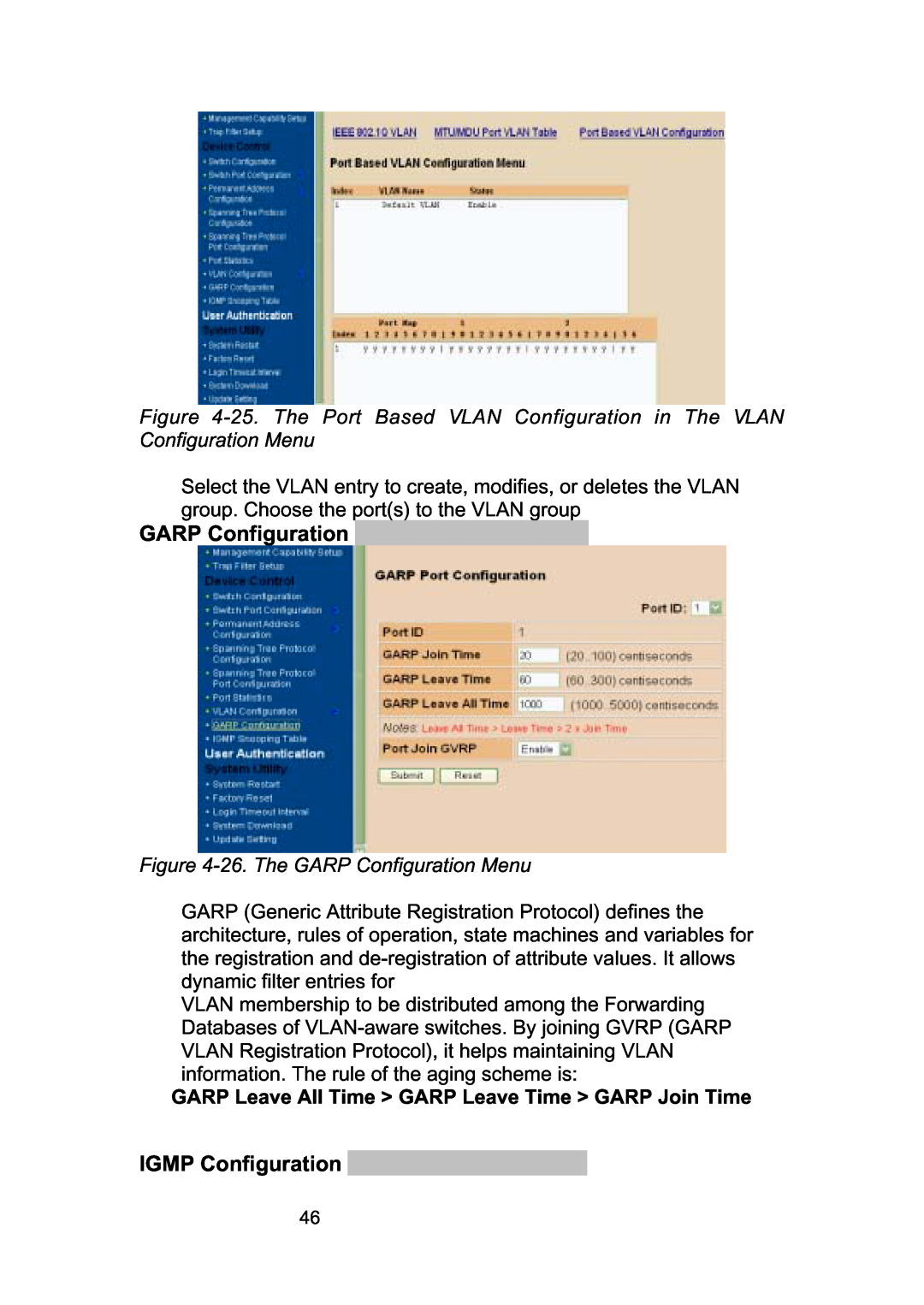 LevelOne GSW-2490TXM manual IGMP Configuration, 26. The GARP Configuration Menu 