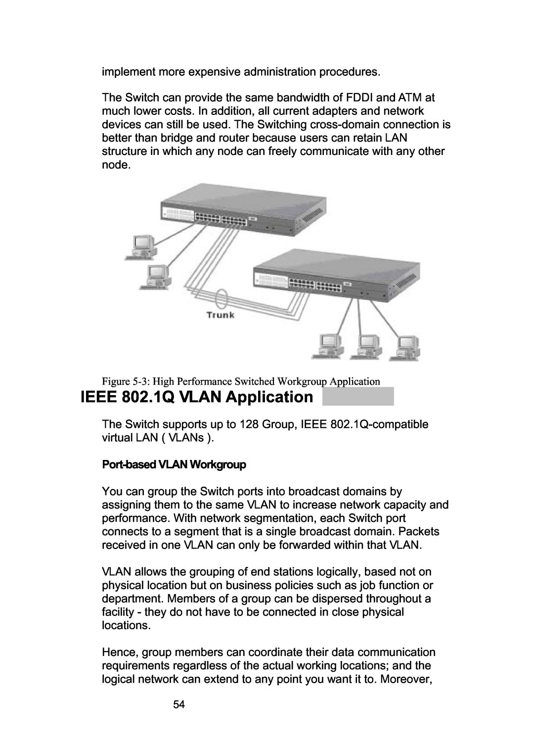 LevelOne GSW-2490TXM manual IEEE 802.1Q VLAN Application, Port-based VLAN Workgroup 
