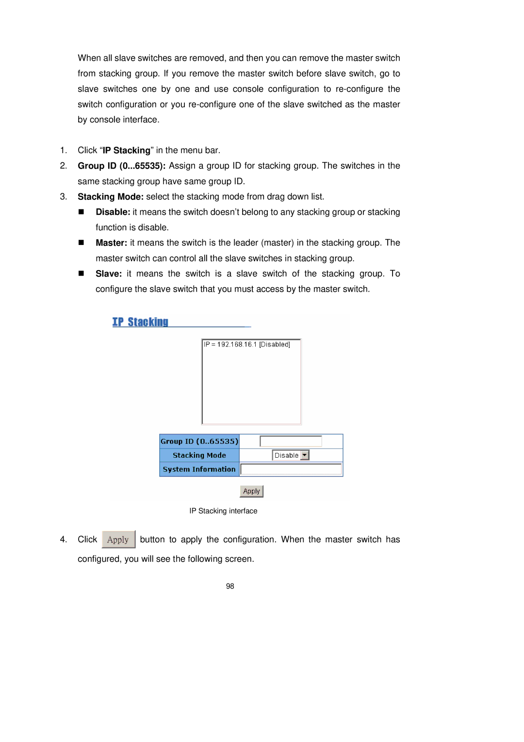 LevelOne GSW-2491TXM user manual IP Stacking interface 