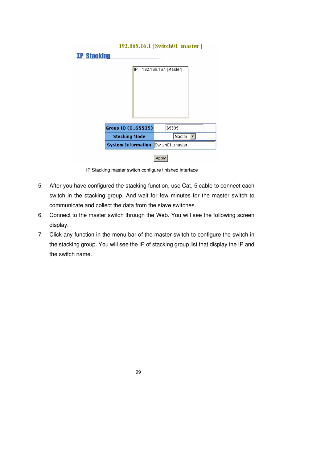 LevelOne GSW-2491TXM user manual IP Stacking master switch configure finished interface 