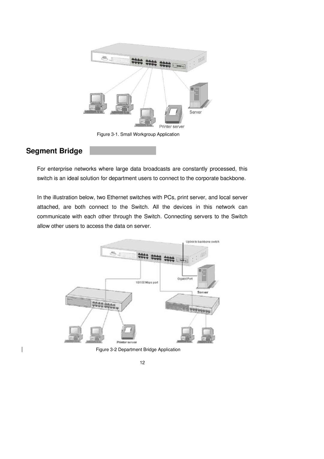 LevelOne GSW-2491TXM user manual Segment Bridge, Small Workgroup Application 