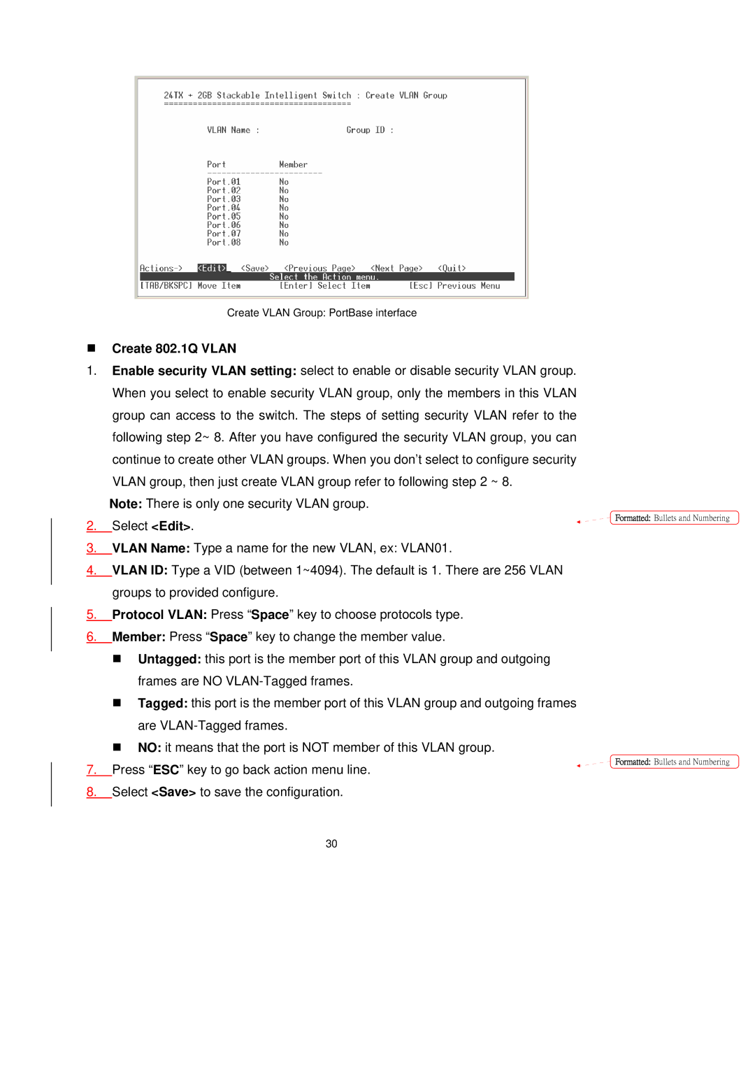 LevelOne GSW-2491TXM user manual „ Create 802.1Q Vlan 