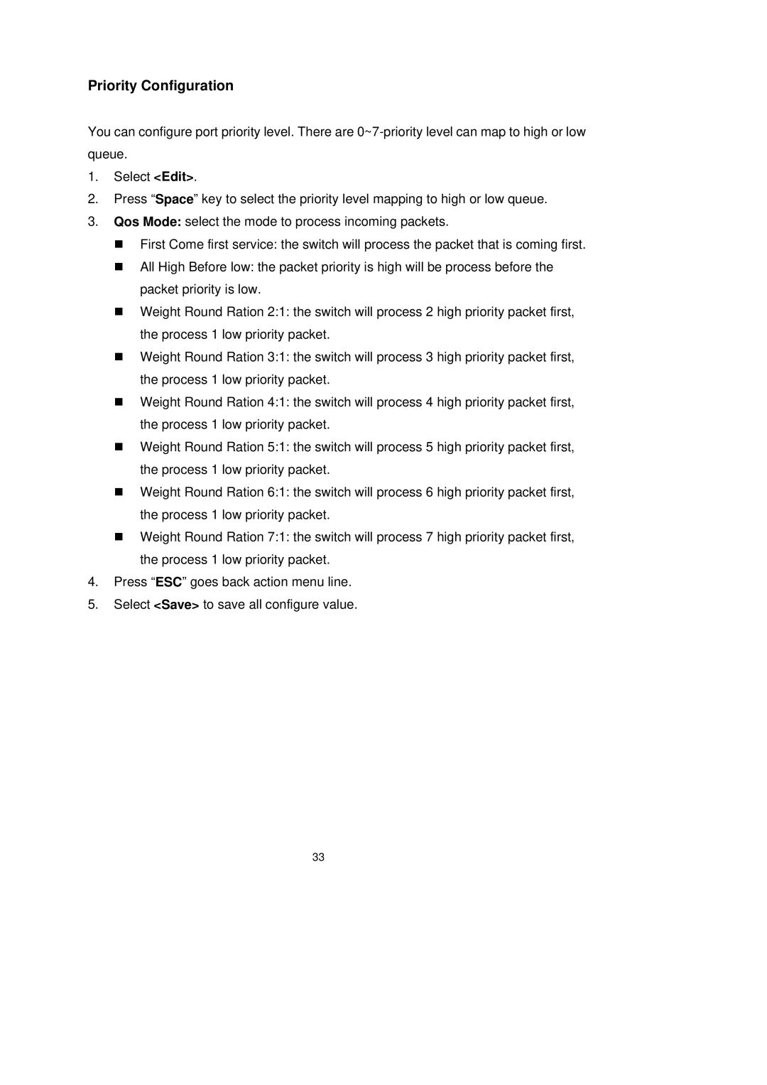 LevelOne GSW-2491TXM user manual Priority Configuration 