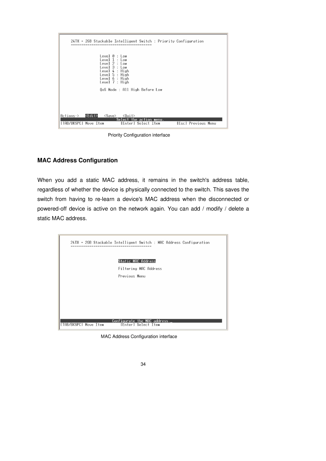 LevelOne GSW-2491TXM user manual MAC Address Configuration 