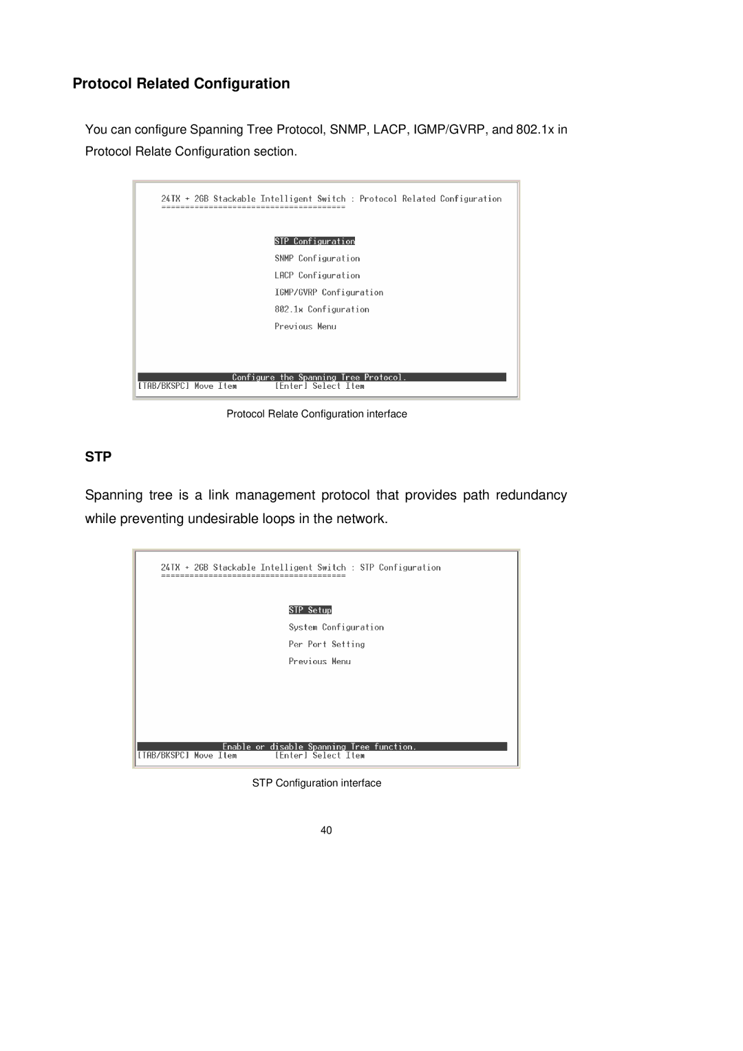 LevelOne GSW-2491TXM user manual Protocol Related Configuration, Stp 