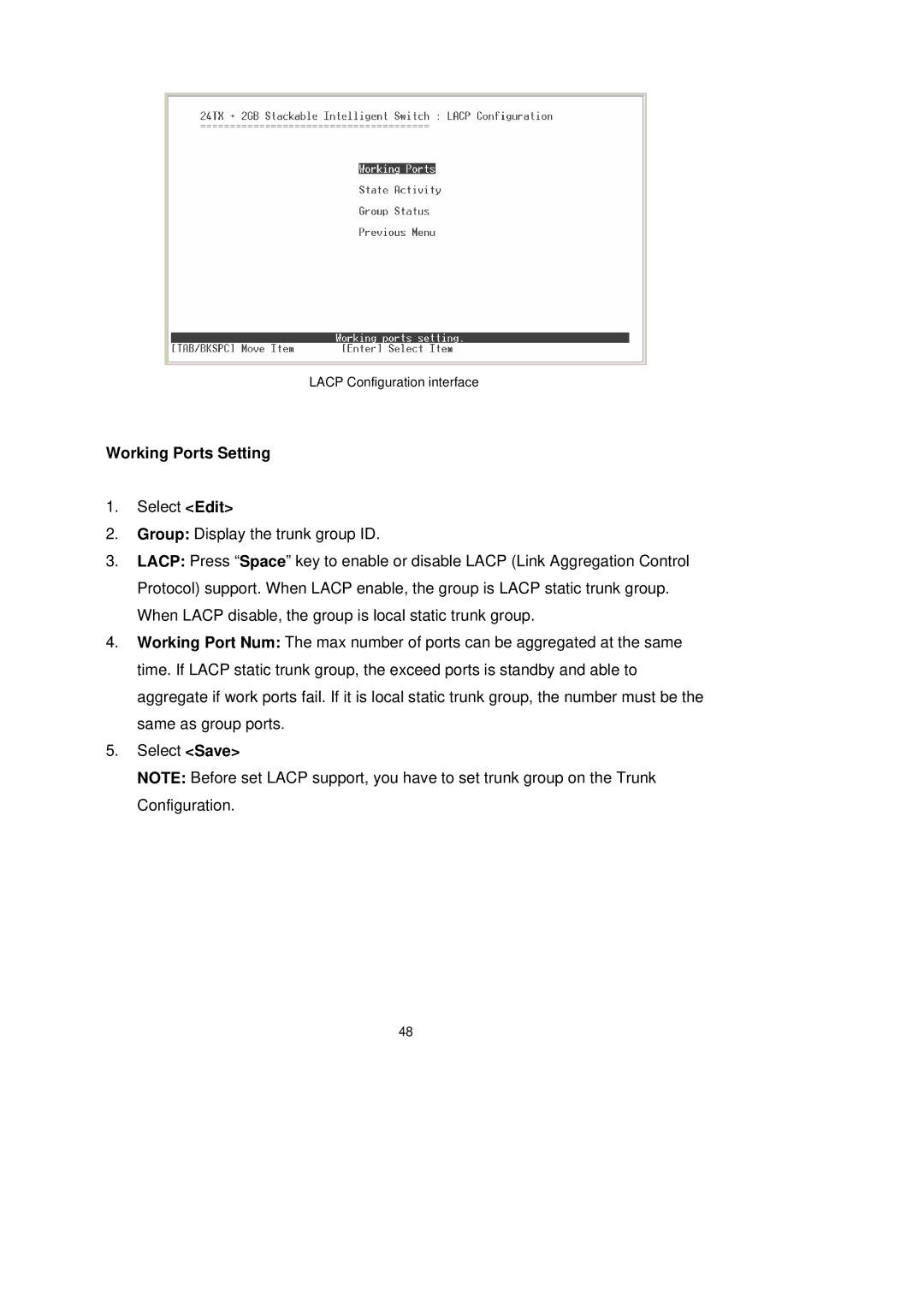 LevelOne GSW-2491TXM user manual Working Ports Setting 