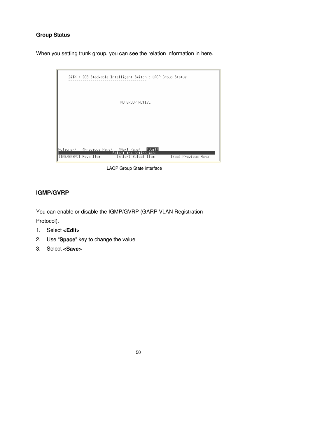 LevelOne GSW-2491TXM user manual Igmp/Gvrp, Group Status 