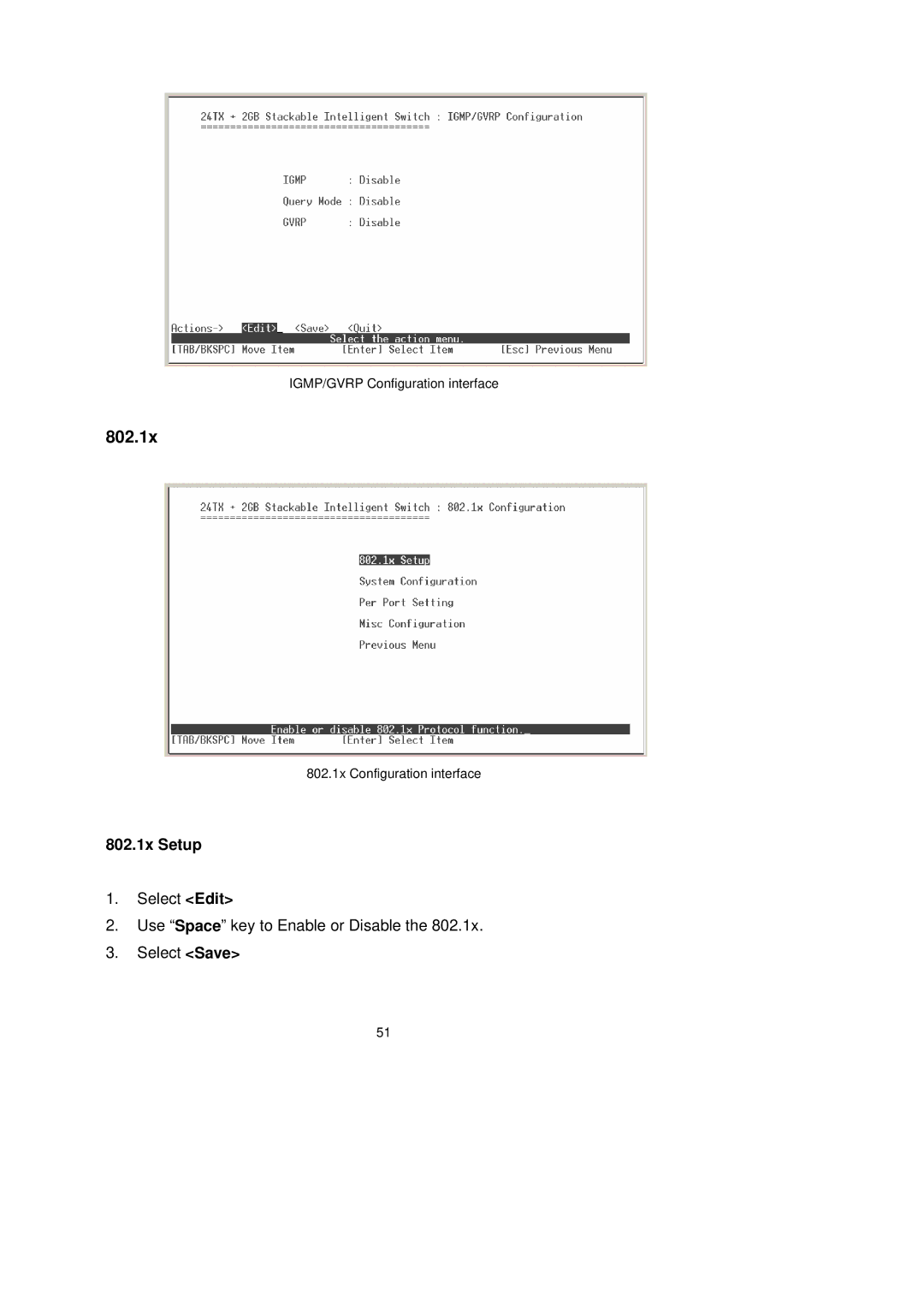 LevelOne GSW-2491TXM user manual 802.1x Setup 