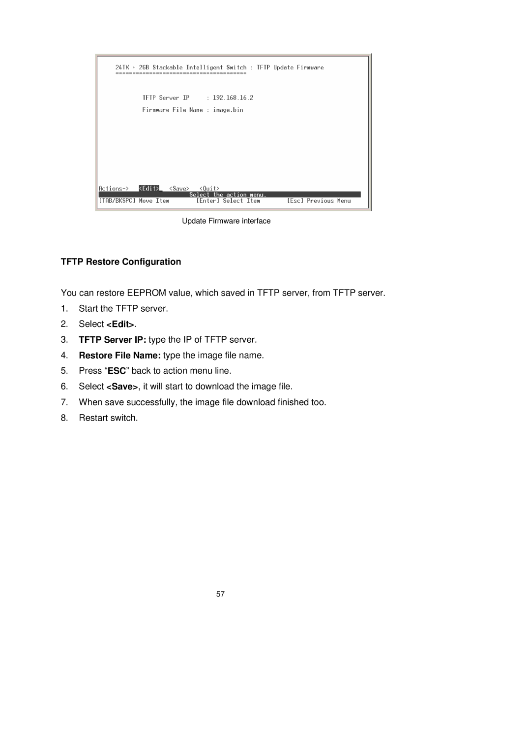 LevelOne GSW-2491TXM user manual Tftp Restore Configuration 