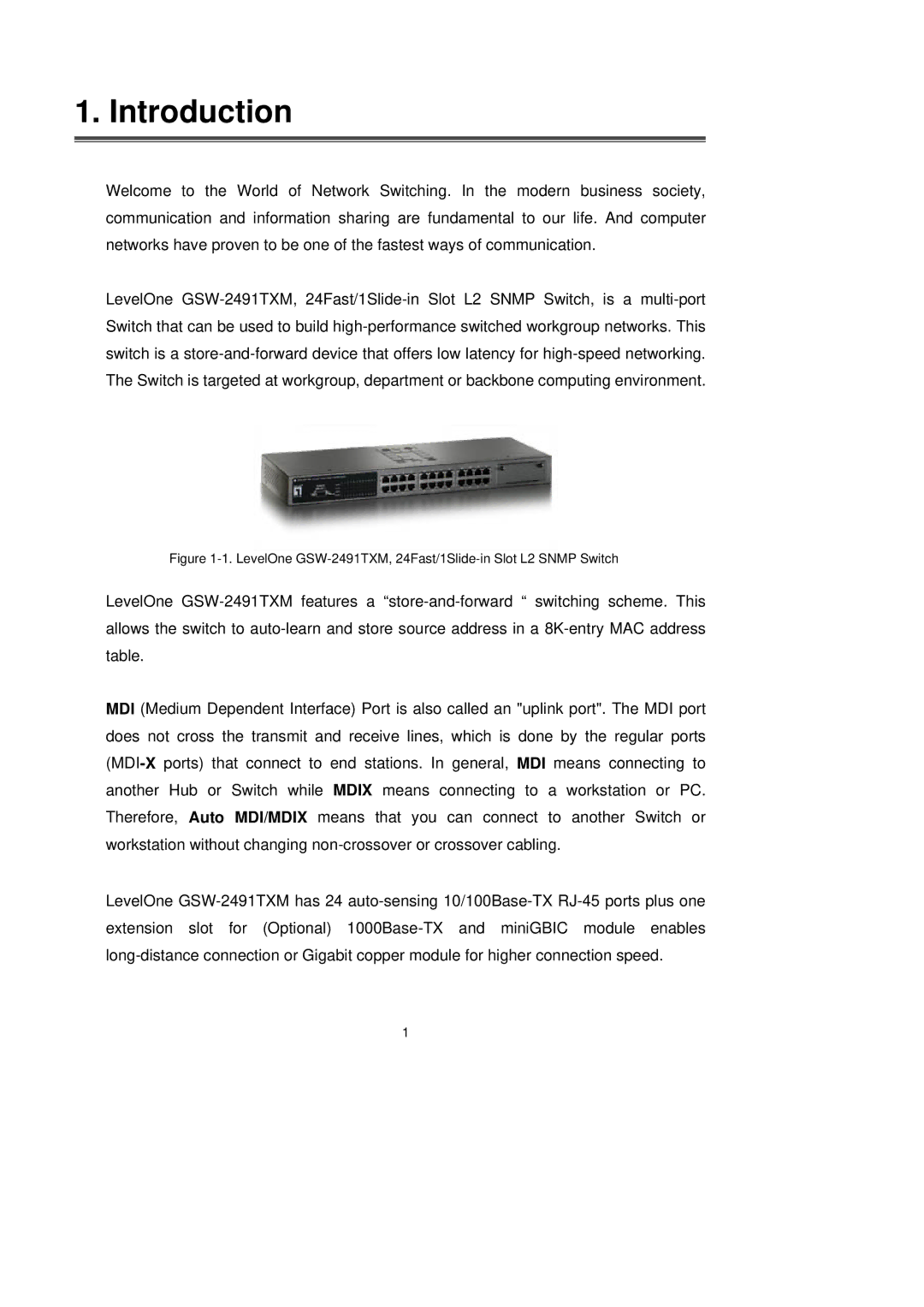 LevelOne GSW-2491TXM user manual Introduction 