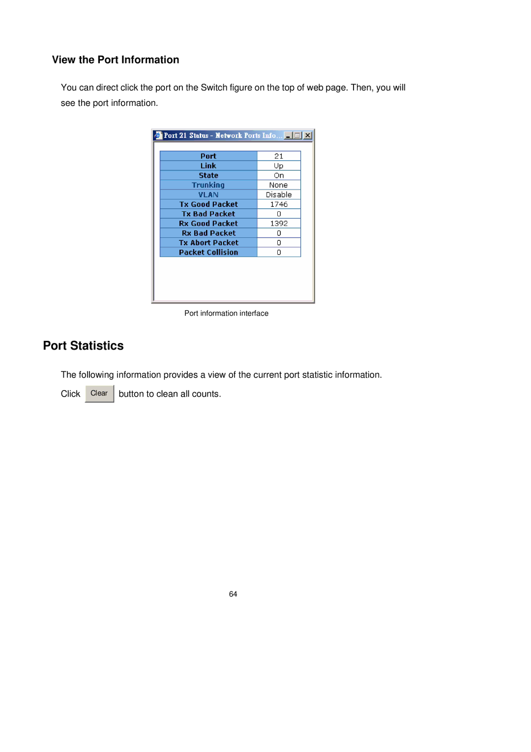 LevelOne GSW-2491TXM user manual Port Statistics, View the Port Information 