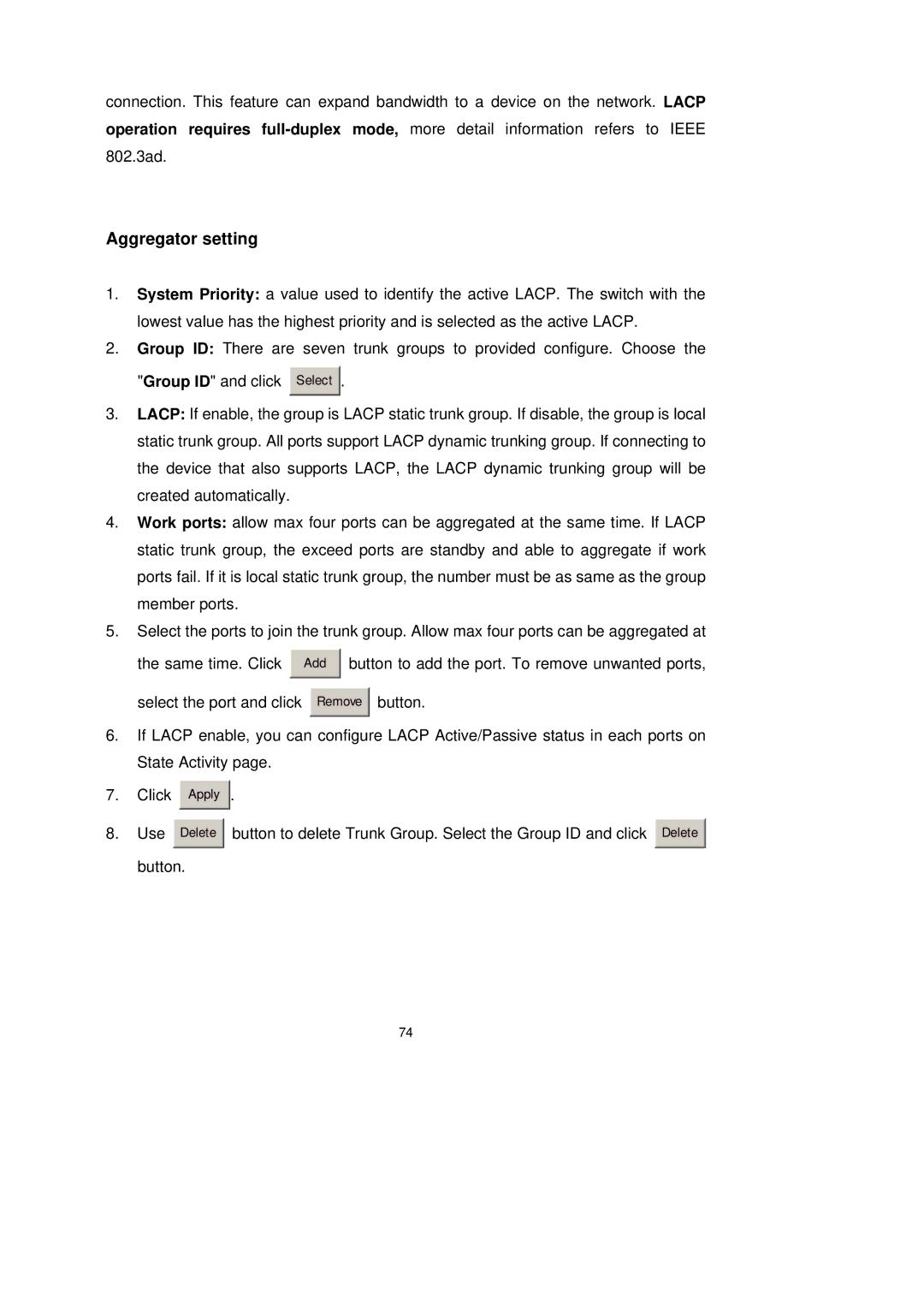 LevelOne GSW-2491TXM user manual Aggregator setting 