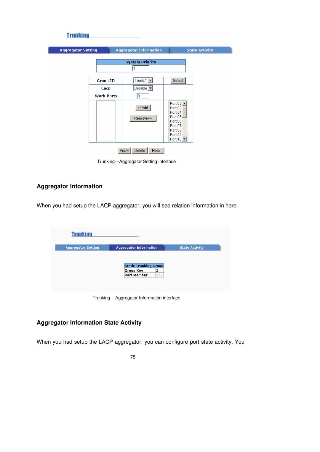 LevelOne GSW-2491TXM user manual Aggregator Information State Activity 