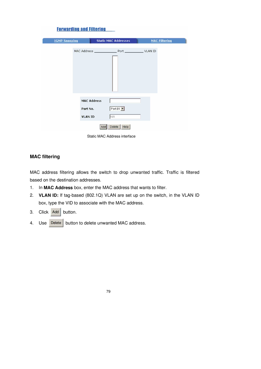 LevelOne GSW-2491TXM user manual MAC filtering 