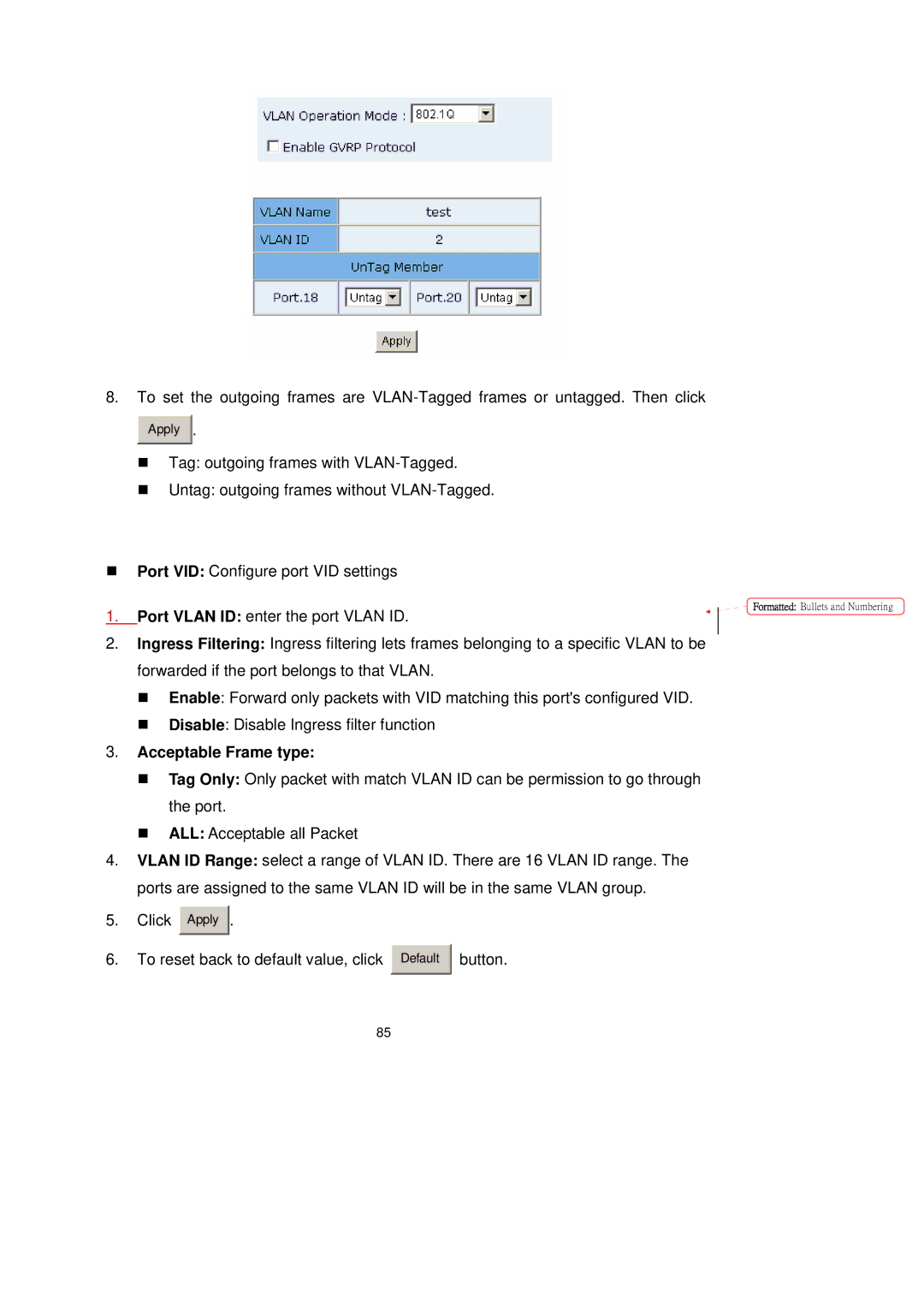 LevelOne GSW-2491TXM user manual Acceptable Frame type 