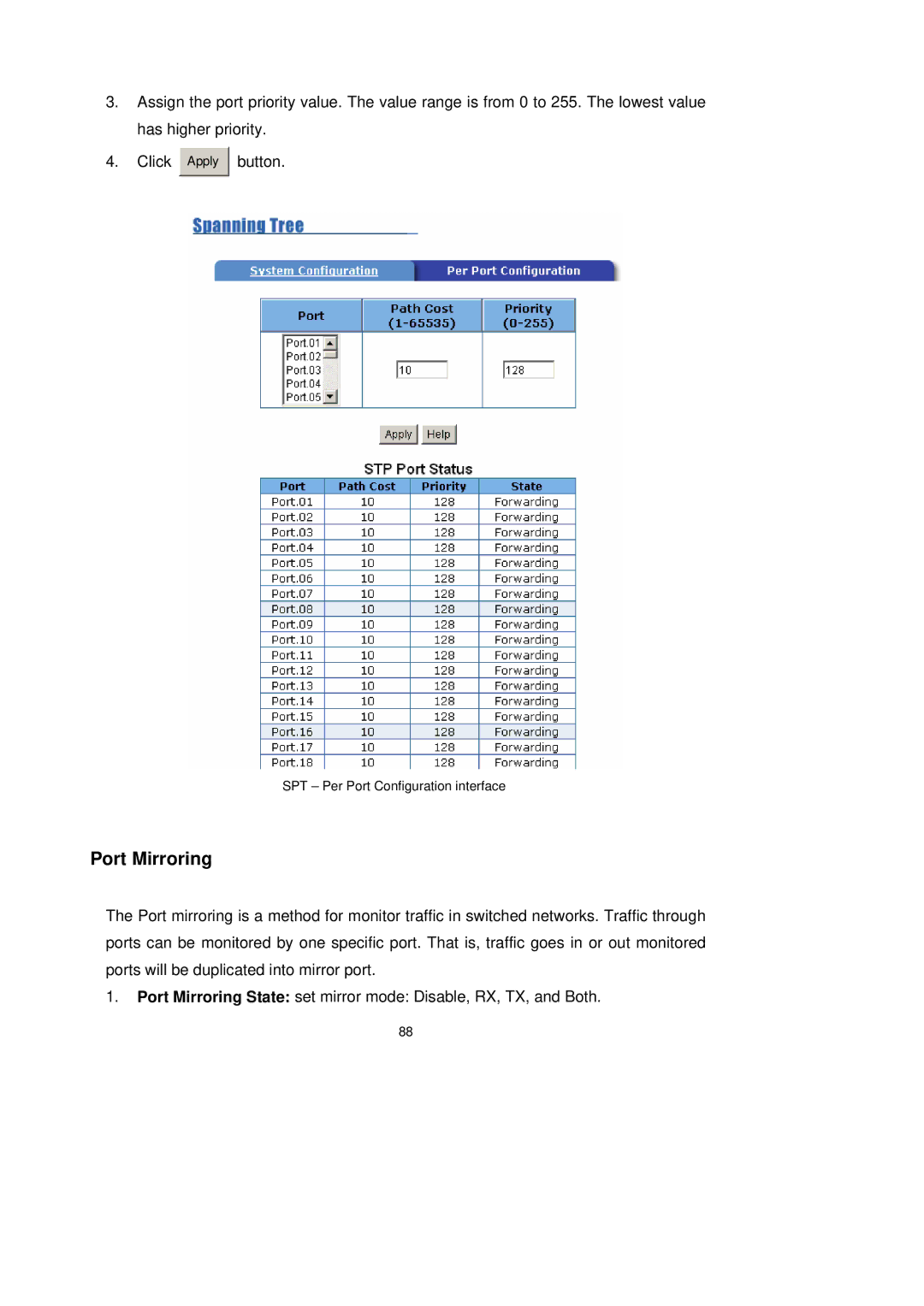 LevelOne GSW-2491TXM user manual Port Mirroring 