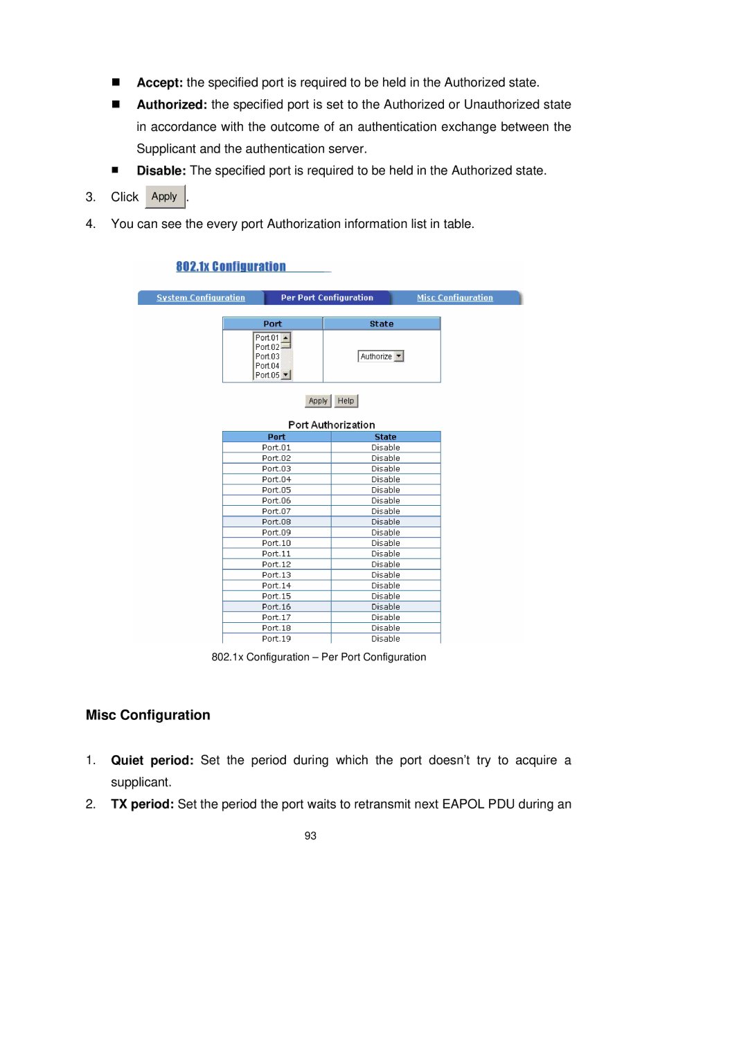 LevelOne GSW-2491TXM user manual 802.1x Configuration Per Port Configuration 