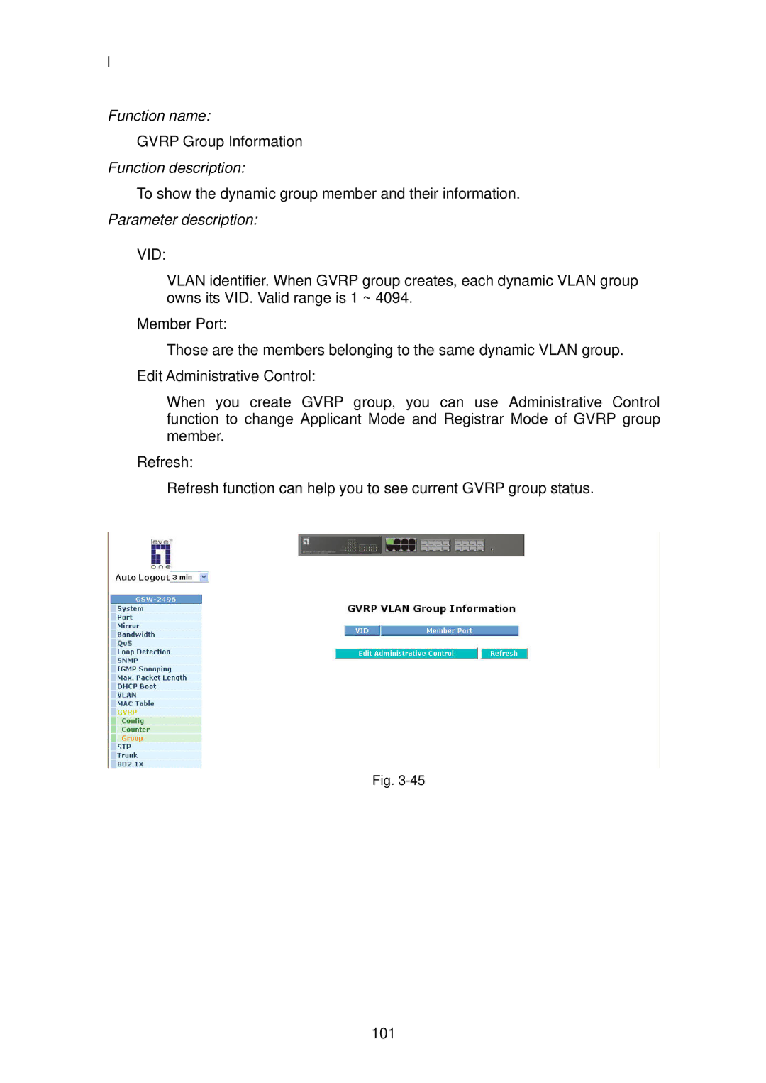 LevelOne GSW-2496 user manual Gvrp Group Information 