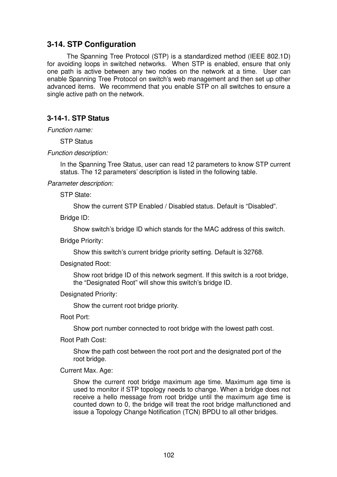 LevelOne GSW-2496 user manual STP Configuration, STP Status 