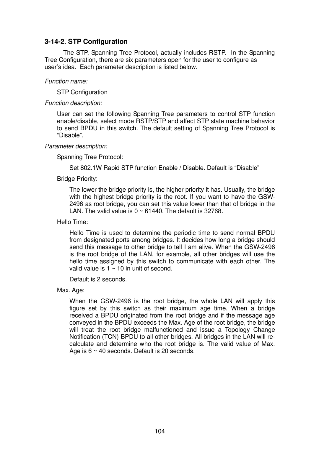 LevelOne GSW-2496 user manual STP Configuration 