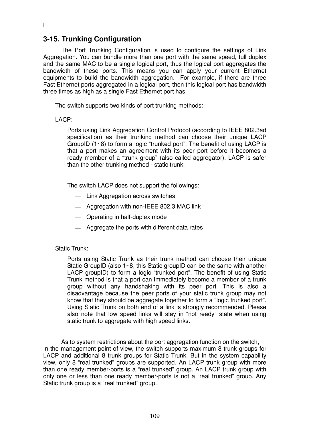 LevelOne GSW-2496 user manual Trunking Configuration, Lacp 