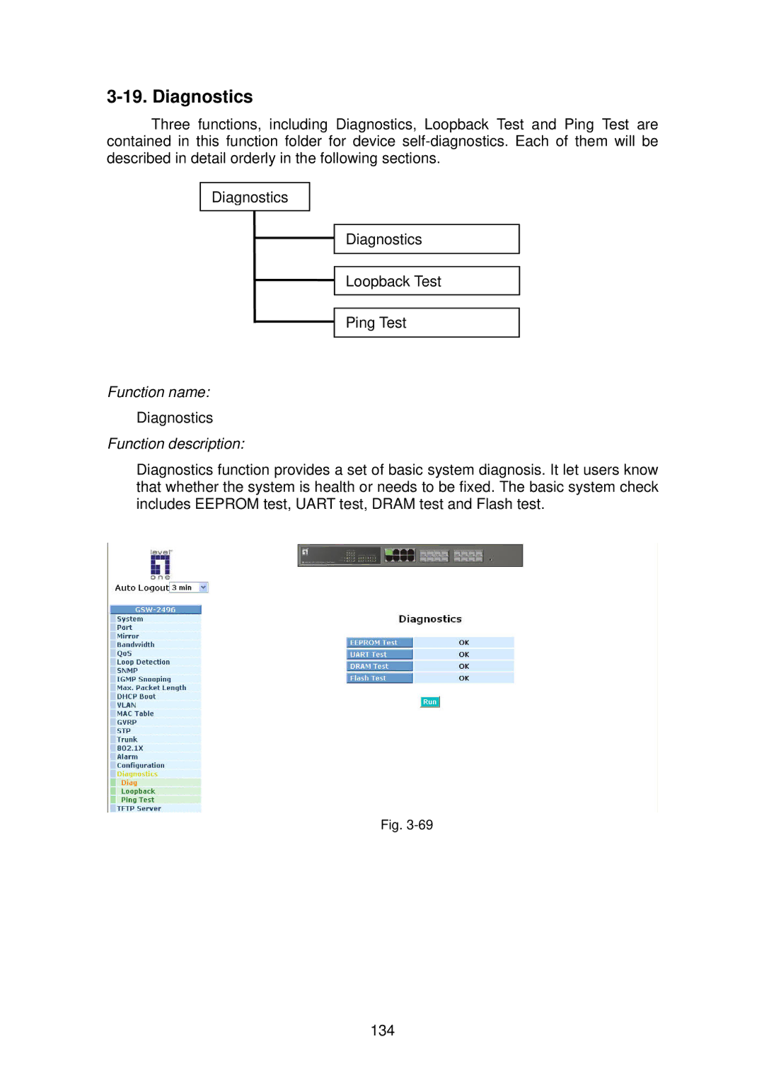 LevelOne GSW-2496 user manual Diagnostics 