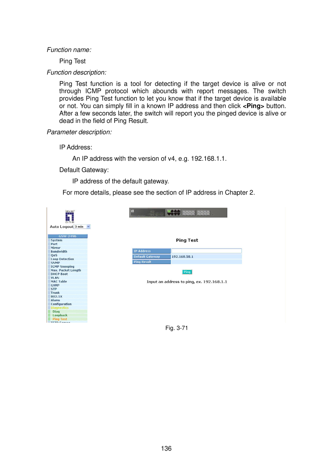 LevelOne GSW-2496 user manual Ping Test 