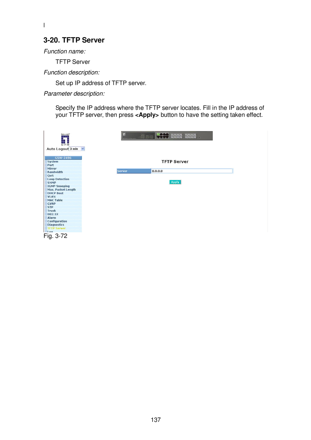 LevelOne GSW-2496 user manual Tftp Server 