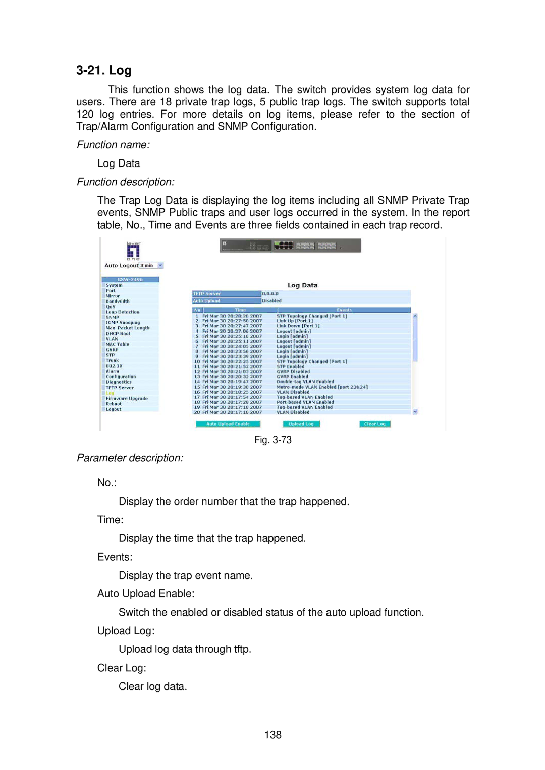 LevelOne GSW-2496 user manual Log 