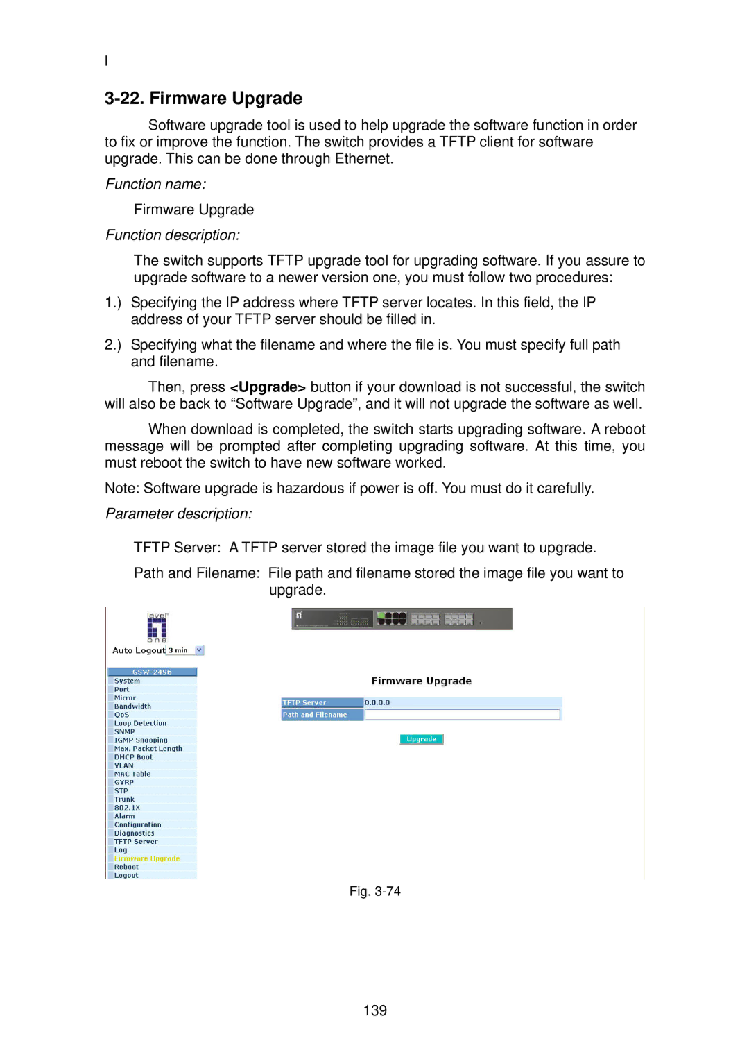 LevelOne GSW-2496 user manual Firmware Upgrade 