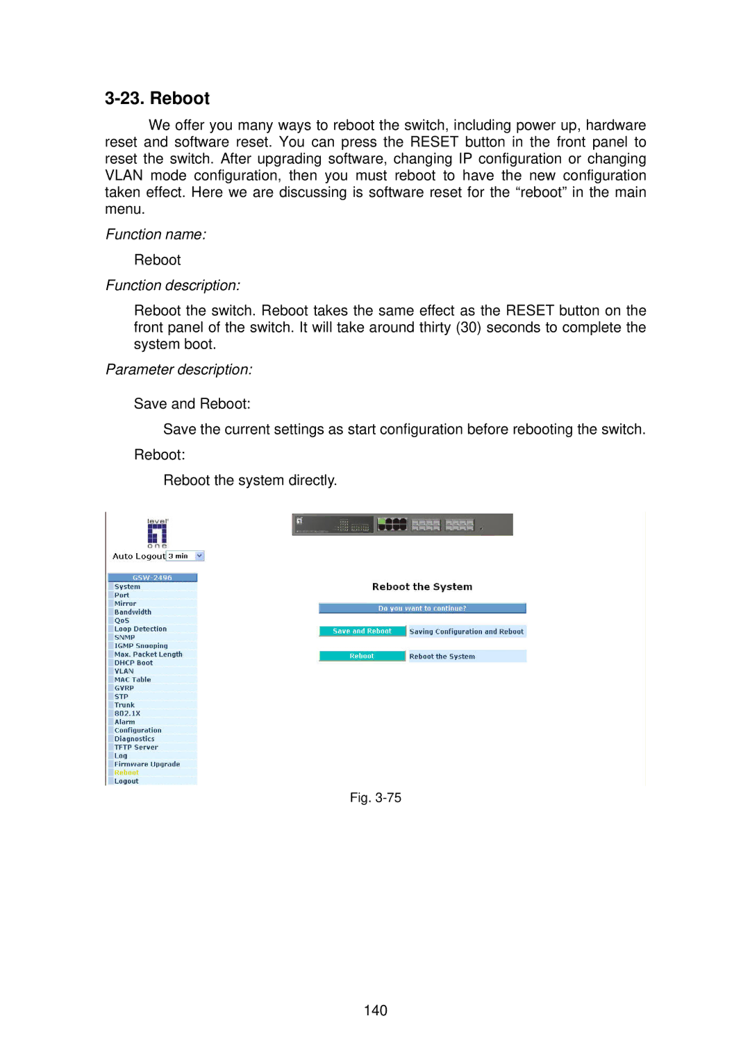 LevelOne GSW-2496 user manual Reboot 