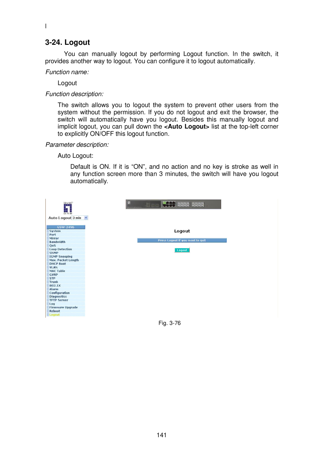 LevelOne GSW-2496 user manual Logout 