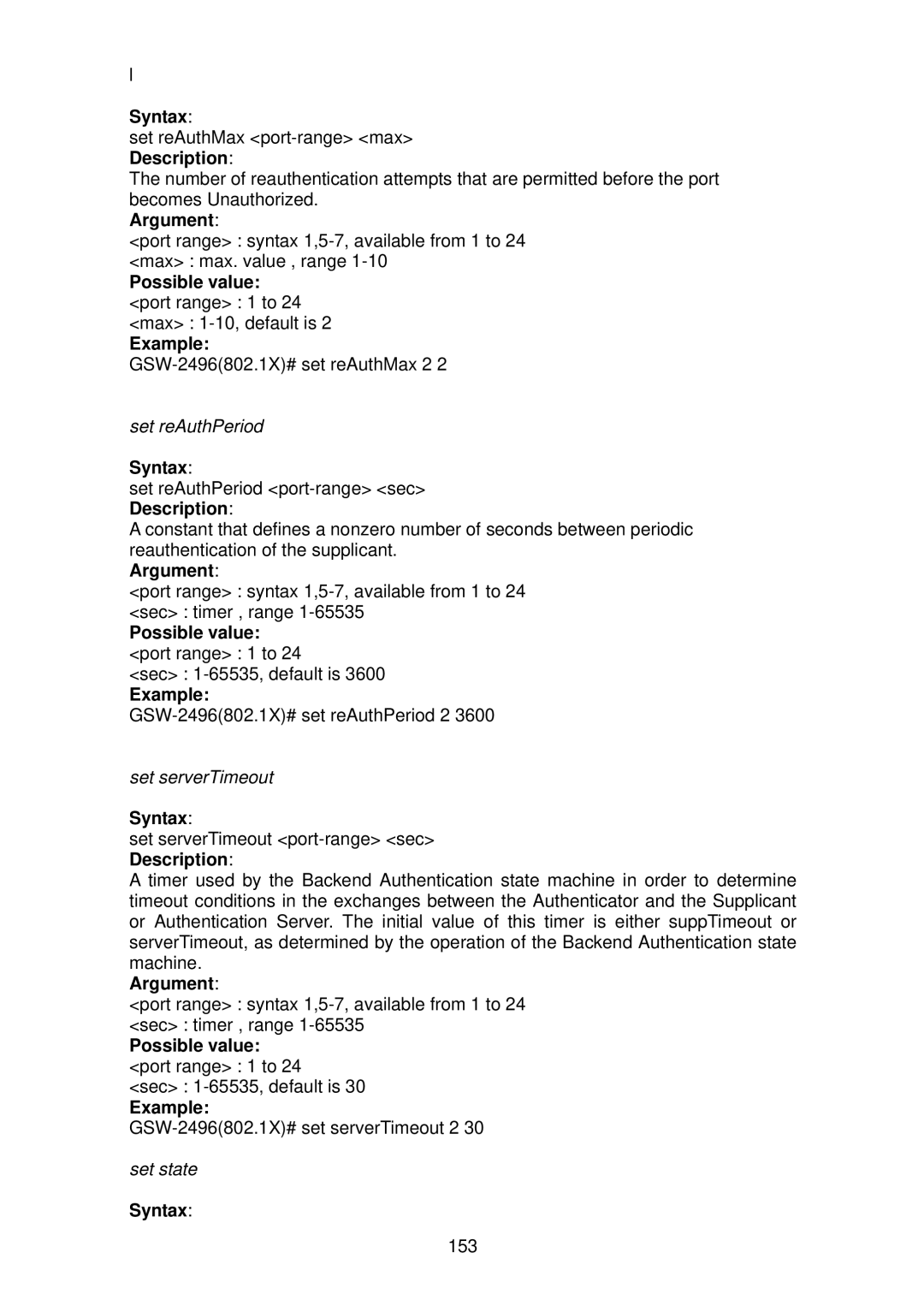 LevelOne GSW-2496 user manual Set reAuthPeriod 