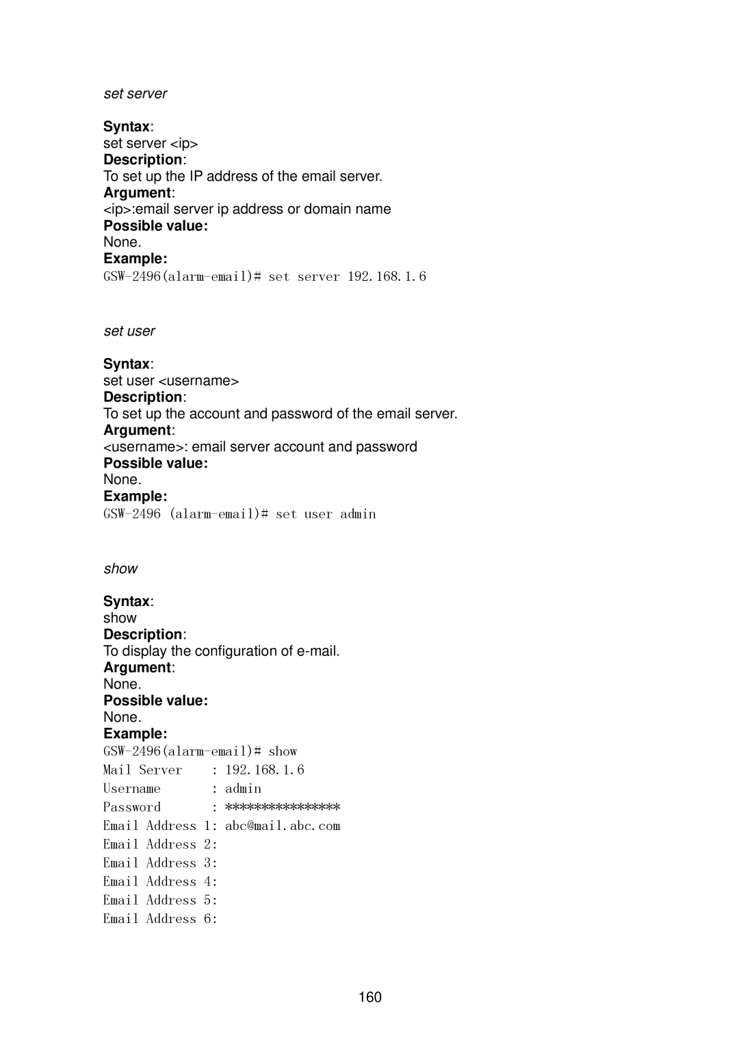 LevelOne GSW-2496 user manual Syntax show Description 