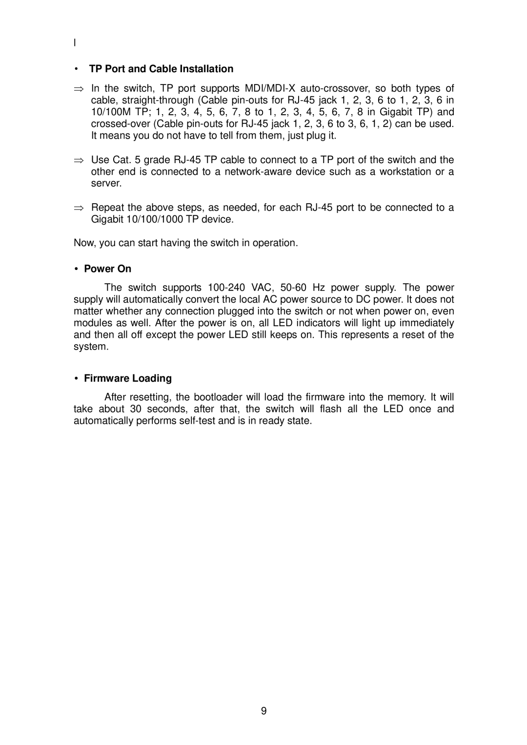 LevelOne GSW-2496 user manual TP Port and Cable Installation, Power On, Firmware Loading 