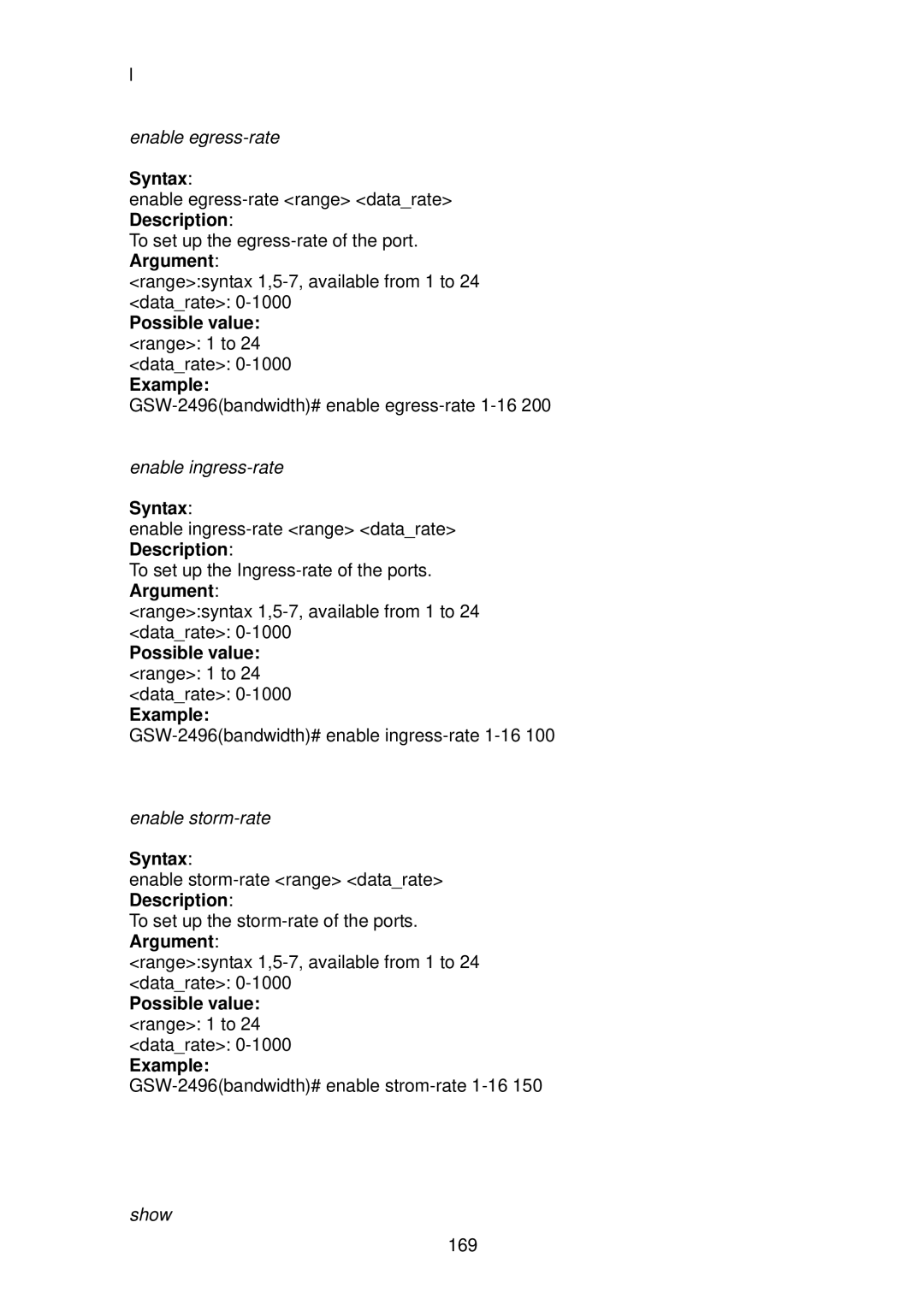 LevelOne GSW-2496 user manual Possible value range 1 to 24 datarate Example 