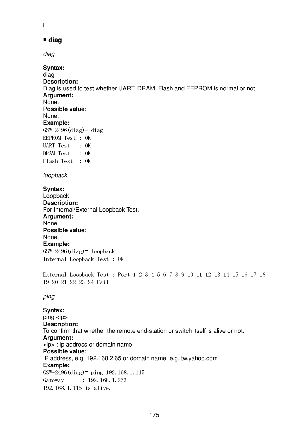 LevelOne GSW-2496 user manual Diag, Description 