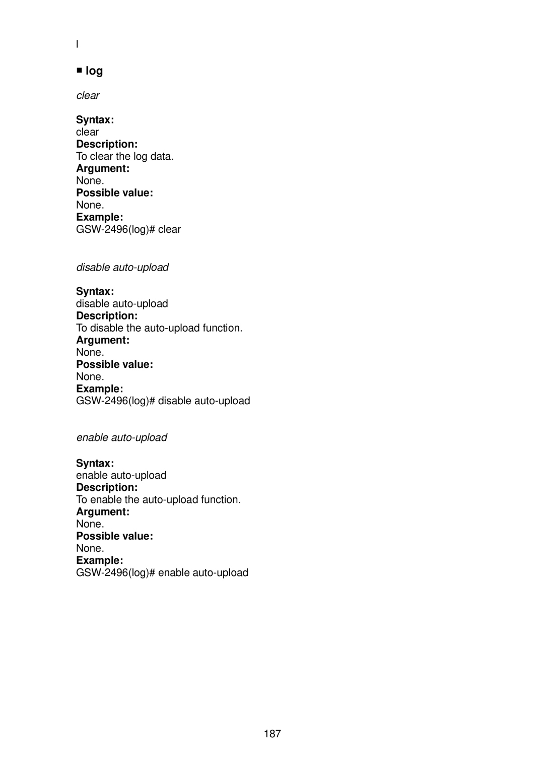 LevelOne GSW-2496 user manual Log, Description 